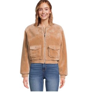 No Boundaries Tan Faux Fur Bomber Jacket